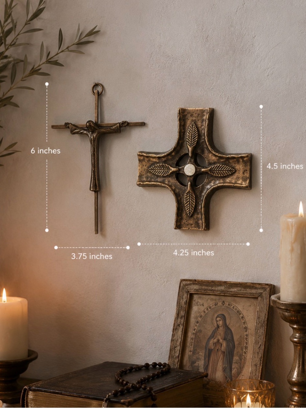 Antique Bronze/ Quartz Wall Crosses German Vintage Quartz Catholic Christian